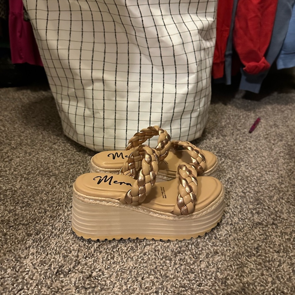 Tan Braided Platform Sandals